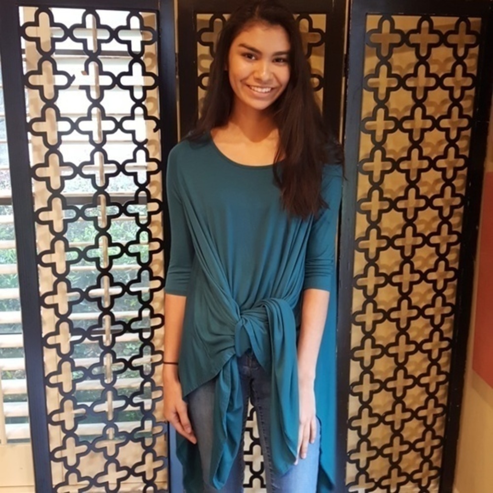 💗TEAL  LONG SWING‎ TUNIC ASYMMETRICAL BLOUSE  TOP SIZE SMALL - Picture 2 of 7